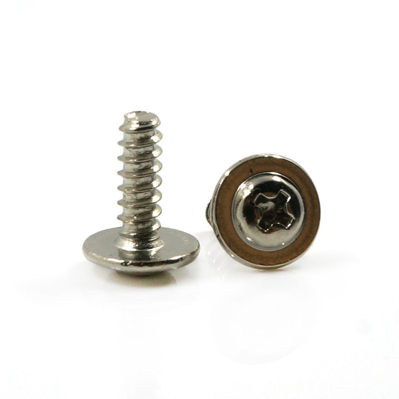 PWB镀镍圆头带垫平尾十字自攻螺丝M2.6 圆头十字小螺丝螺钉