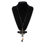 Fashionable long universal sweater, wooden necklace with tassels, chain, Korean style