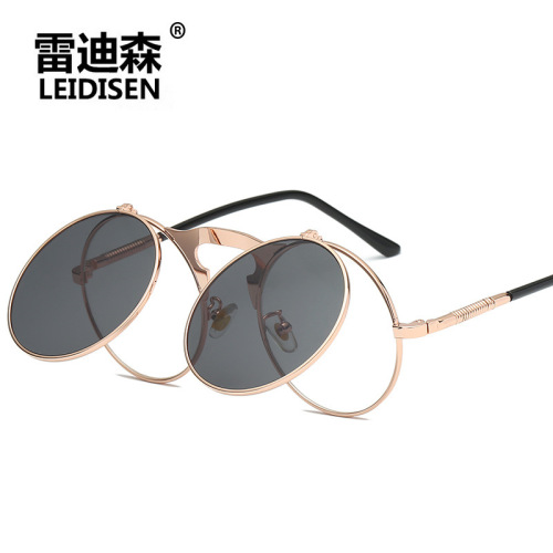 New retro metal punk steam flip polarized sunglasses men's and women's metal round sunglasses 3057