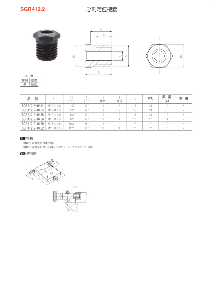 分割定位柱襯套SGR412.2