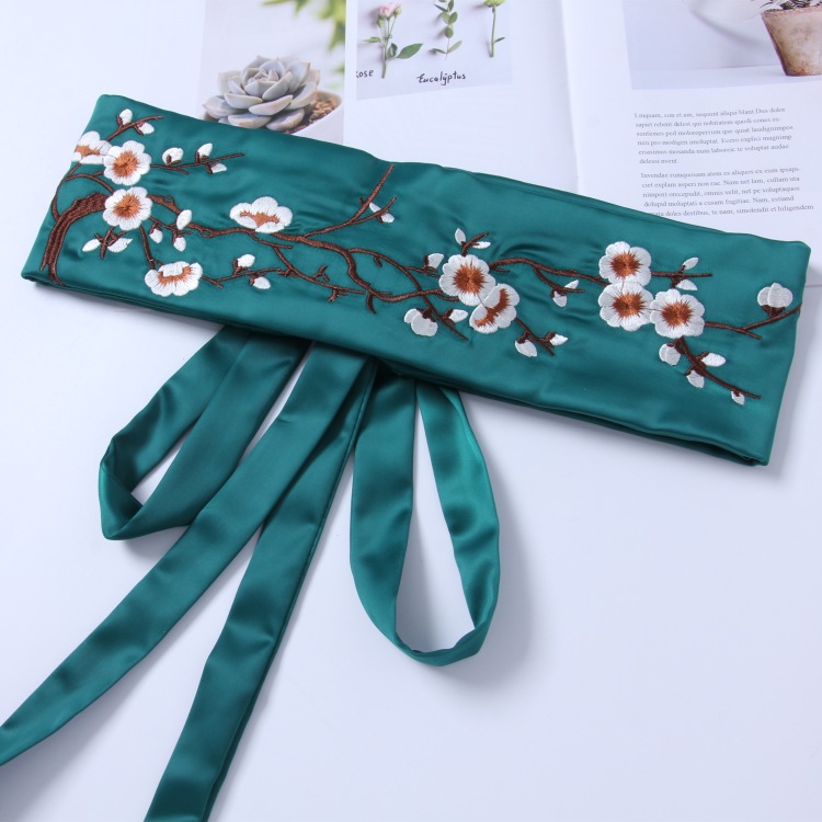 Sello de cintura bordado decoración de cinturón ancho de las mujeres de moda todo fósforo bordado estudiante estilo antiguo estilo étnico verde con correa de falda