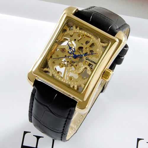 Ancient Camel Square Watch Transparent Hollow Mechanical Men's Watch Manual Mechanical Fashion Business Belt Watch
