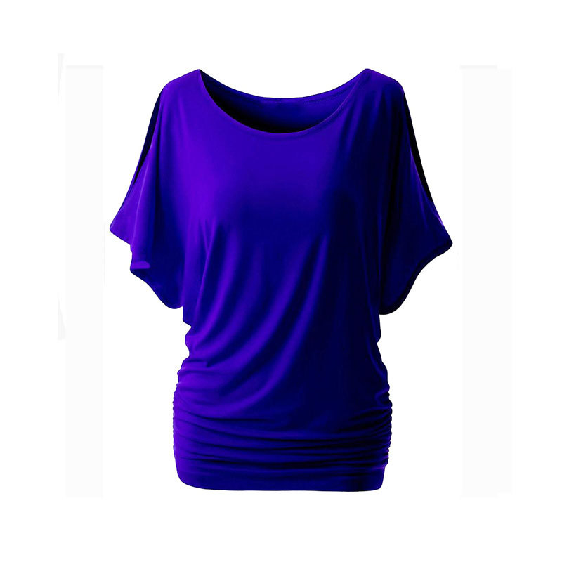 strapless bat sleeve round neck T-shirt  NSOY28471