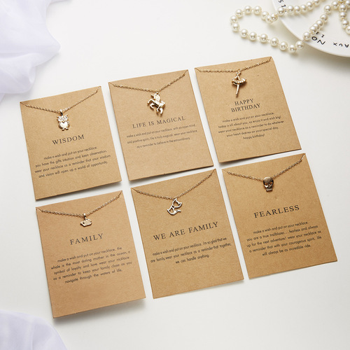Korean style simple jewelry foreign trade jewelry Life is magical paper card pony alloy necklace low price wholesale