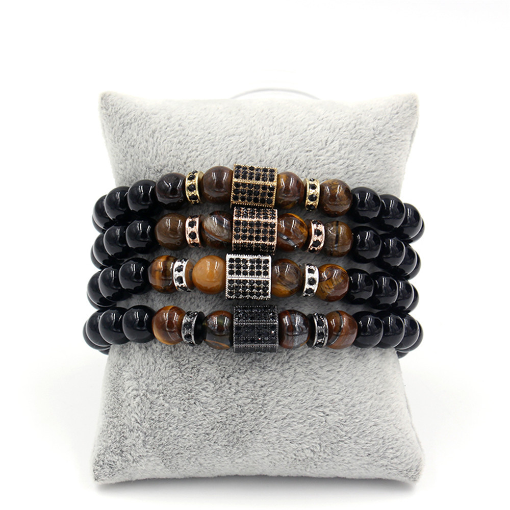 Fashion Black Diamond Tiger&#39;s Eye Micro Diamond Wheel Bead Separator Bracelet display picture 8