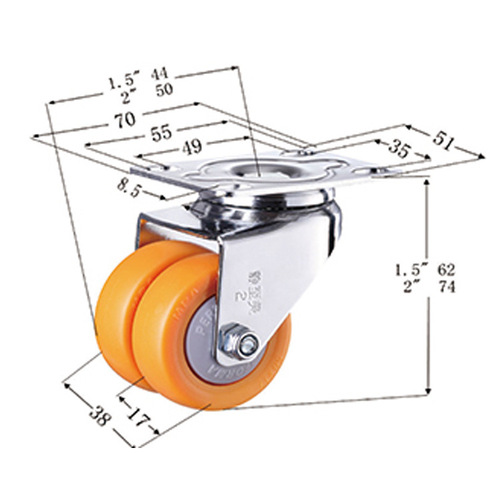 2-inch hard plastic PP flat bottom double row casters, load-bearing, silent, universal double brakes, double wheels, wear-resistant freezer casters manufacturer