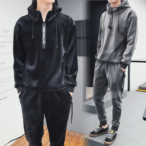金丝绒休闲运动套装男金丝绒卫衣青年加绒加厚学生外套DJ911TP70