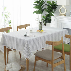 Nordic INS white base blue line thick cotton linen checkered tassel tablecloth, dining tablecloth fresh and literary tea table cover