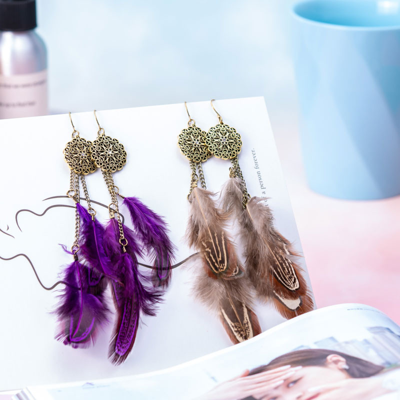 Boucles D&#39;oreilles Ethniques Longues Plumes Vintage En Gros display picture 2