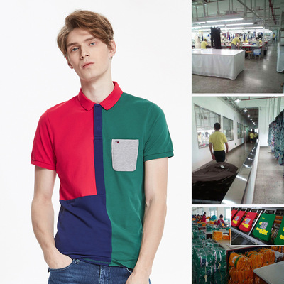 Customized machining business affairs leisure time Dyed Men's pure cotton Short sleeved Lapel Mosaic POLO Garment factory
