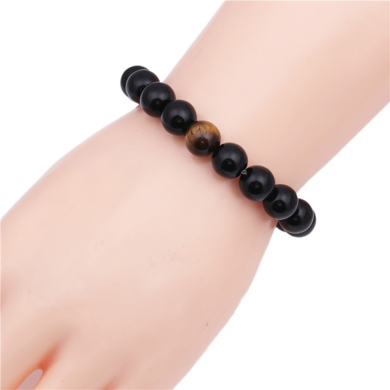 10mm Tiger Eye Volcanic Stone Bracelet Natural Black Agate Yellow Tiger Eye Bracelet Beaded Bracelet display picture 3