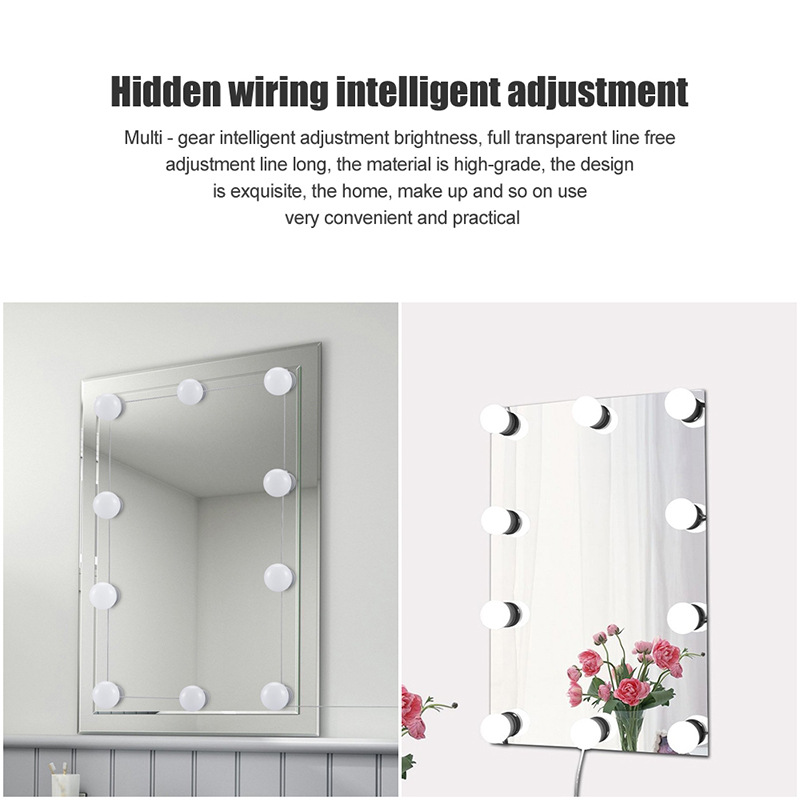 10灯led化妆镜灯泡好莱坞镜前灯串隐藏旋转收线冷暖5档色温调节