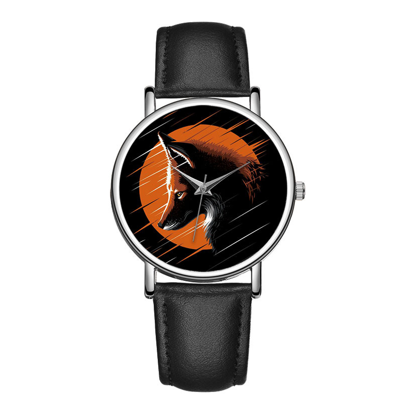 Basiri watch leather quartz silver shell alloy creative personality Wolf animal men's fashion watch wholesale