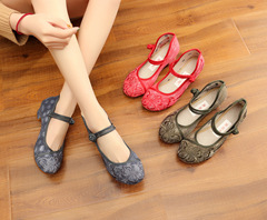 漣漪 中國風改良女裝配飾繡花鞋女單鞋廣場舞蹈鞋坡跟布鞋