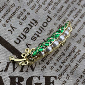 欧洲中古系列珐琅绿色豌豆公主豌豆荚珍珠胸针