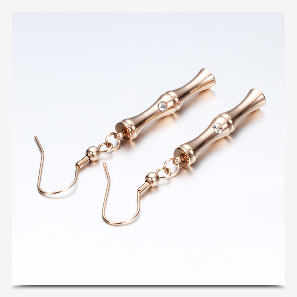 Neue Stil Bambus Rose Gold Edelstahl Ohrringe Halskette Zwei-stück Set display picture 5