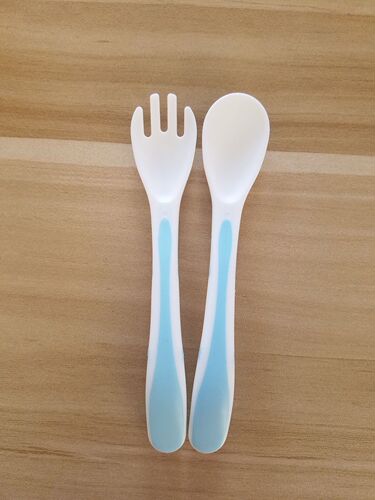 Foreign trade hot selling baby two-color fork and spoon tableware set children learn to eat baby practice spoon and fork