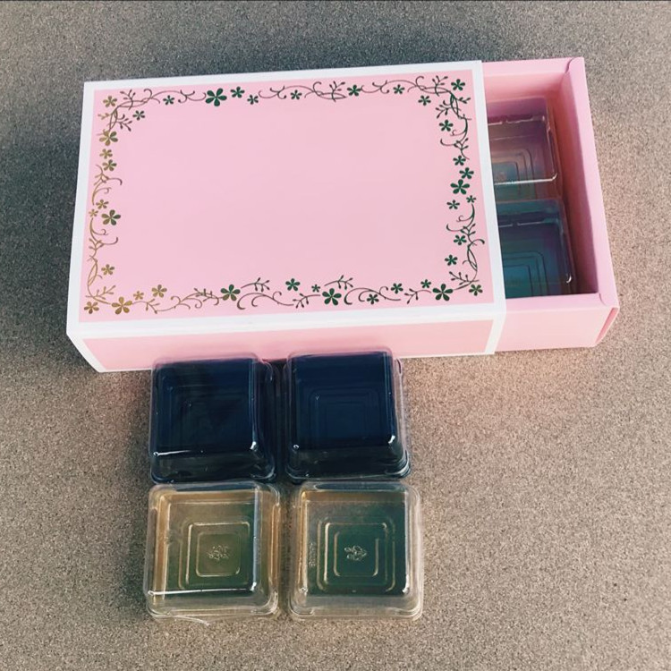 6粒50克月饼盒小清新款 抽屉型烫金月饼盒 巧克力包装盒