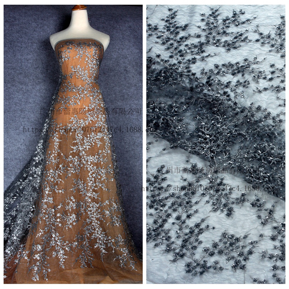 网纱亮片刺绣花蕾丝布料婚纱礼服面料 女装舞台服装面料辅料