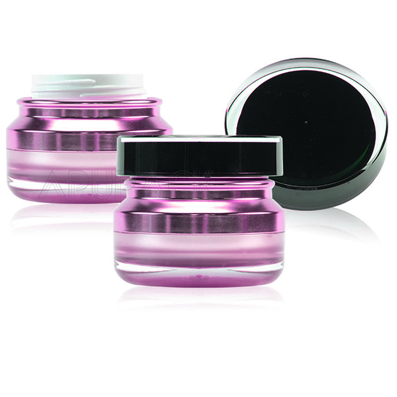 新品圆盖收肩亚克力膏霜瓶50g/30g/15g/10g 黑色面霜罐塑料现货