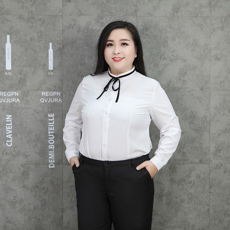 07#胖MM春装弹力大码职业衬衣长袖衬衫女正装修身百搭衬衣工作服|ru