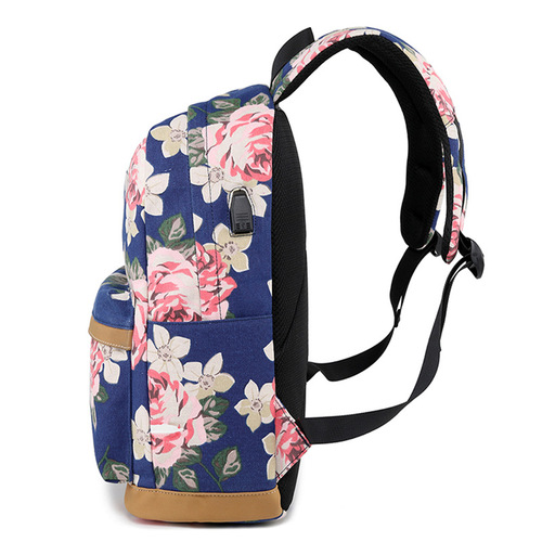 新款帆布双肩包女印花中学生书包休闲户外背包女跨境休闲电脑包