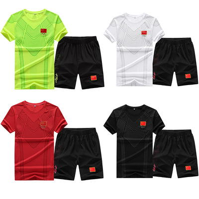 National service Athlete summer train national flag Athletic Wear Sports Short sleeved suit men and women China A martial art Coach clothing