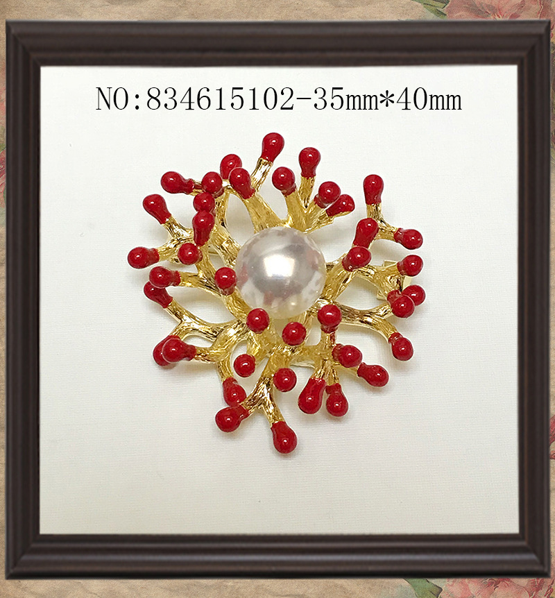 Spille per alberi a foglia rossa, spille a conchiglia, perle in lega, strass, accessori di abbigliamento alla moda_voghion.com