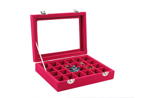 Covered glass flannel 24-grid storage tray small jewelry box manicure storage box ring box earring box wholesale