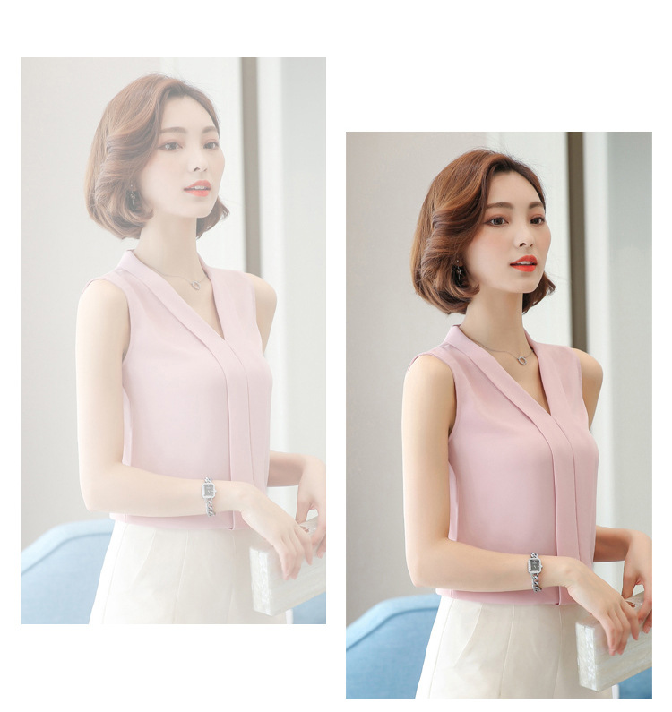 外贸雪纺衫女2022夏季新款时尚背心 V领无袖大码打底女装上衣衬衫详情18