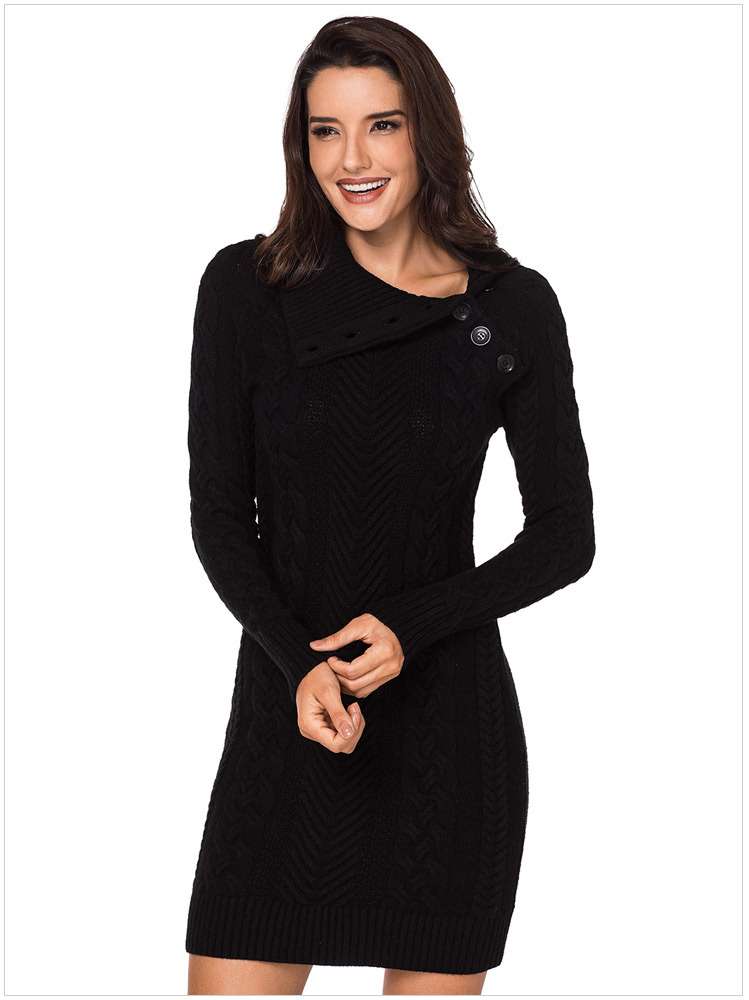 solid color lapel long-sleeved rib knit sweater dress nihaostyles wholesale clothing NSQSY85554