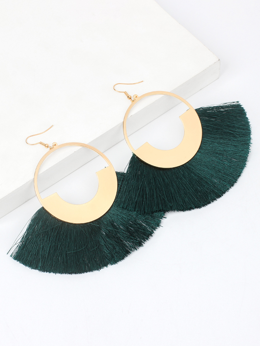 23g Weight No Inlaid Inlay Material Earrings Classification Travel, Birthday Occasion Sector Pattern Women'S Gender Ethnic Style Style Grey, Rose Red, Beige, Pink, Red, Green, Blue, Black Color Bohemian Red Retro Ethnic Style Triangle Cotton Thread Tassel Earrings 7