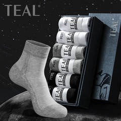 TEAL Anti-Odor Socks 2023 Autumn/Winter Mesh Breathable Mid-Calf Solid Color Cotton Gift Box for Men FC301
