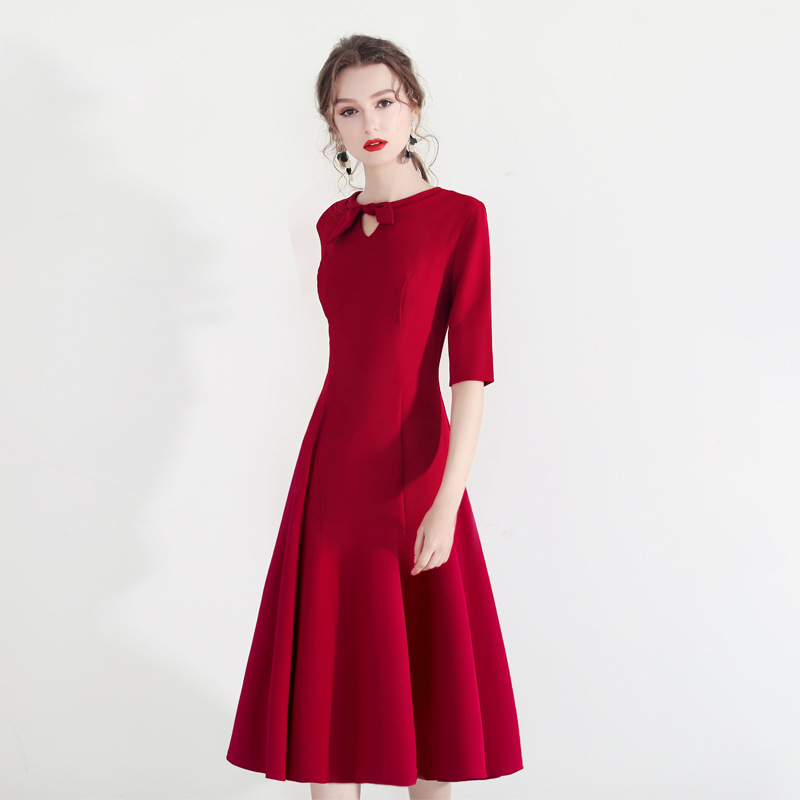 Vestido de noche para mujer, estilo brindis de novia, nueva colección 2026, para bodas y compromisos de otoño y verano, de manga media y largo medio, para banquetes y reuniones anuales.