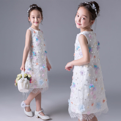 2018 new pattern girl full dress children Piano costume host colour Lace Flower Fairy Princess Dress wholesale