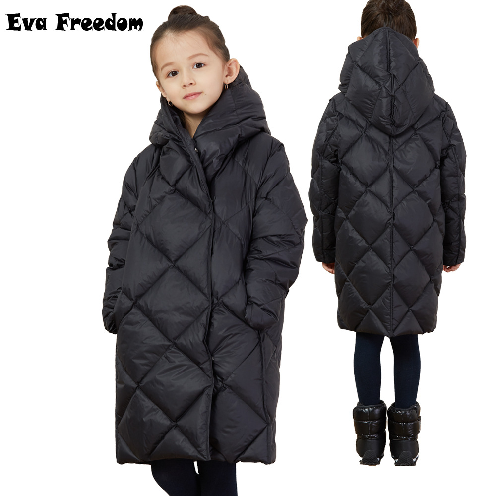 跨境童裝2019新款兒童羽絨服中大童男童女童中長款羽絨服冬裝外套