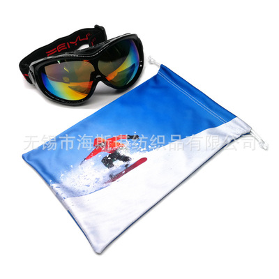 Manufactor wholesale customized printing Superfine fibre Goggle skiing Glasses bags Drawstring Beam port Glasses bags