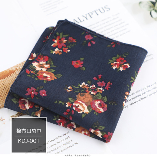 Pocket handkerchief cotton floral men's handkerchief clothing accessories casual floral men's printed pocket handkerchief wholesale