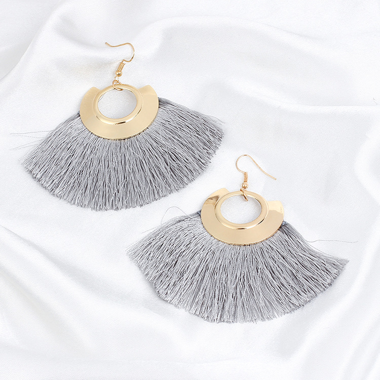 14g Weight No Inlaid Inlay Material Earrings Classification Anniversary, Travel Occasion Women'S Gender Ethnic Style Style Grey, White, Pink, Red, Blue, Black Color  New Ethnic Style  Fan-shaped Tassel Plus Pearl Earrings 6