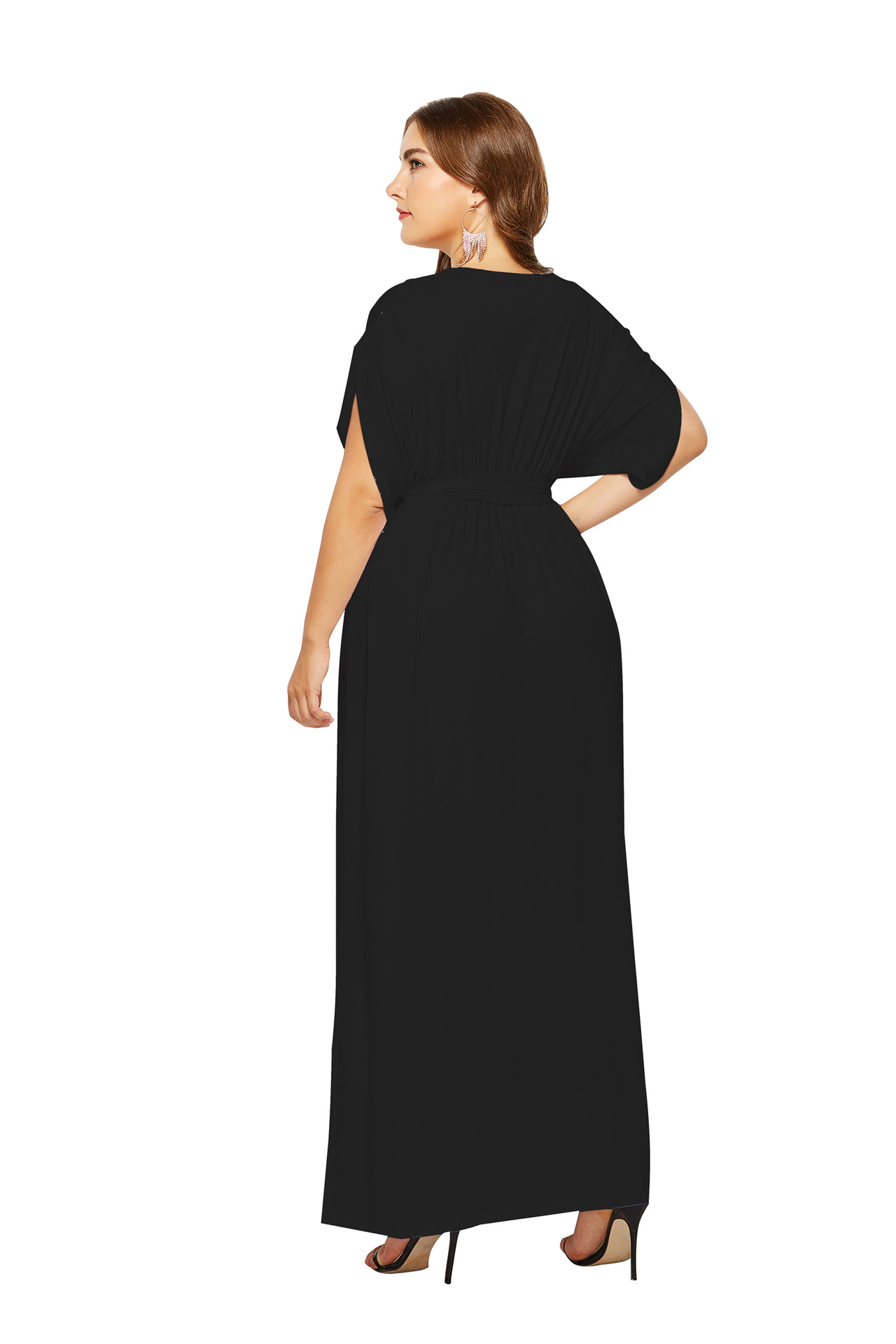 plus size solid color bat sleeve dress NSLM45601