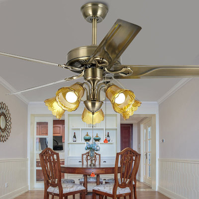 欧式led风扇灯时尚简约卧室客厅风扇灯灯纯铜酒店餐厅吊扇灯批发