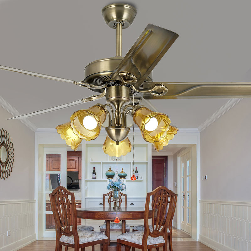 欧式led风扇灯时尚简约卧室客厅风扇灯灯纯铜酒店餐厅吊扇灯批发