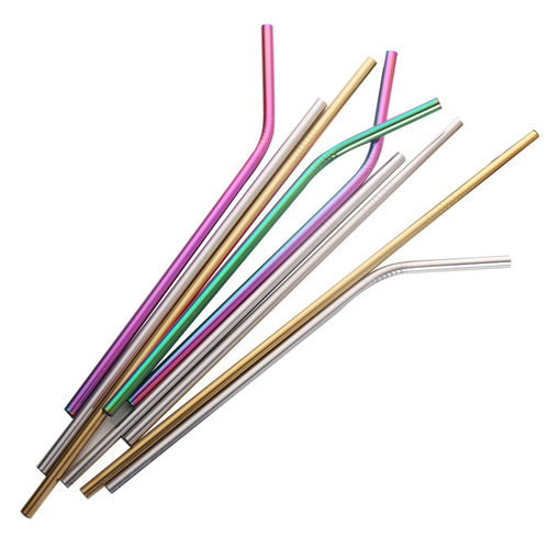 Wholesale Food-Grade 304 Stainless Steel Colored Titanium-Coated Metal Straws – 6mm, Curved & Straight Design, Perfect for Milk Tea, Juices, and Cocktails