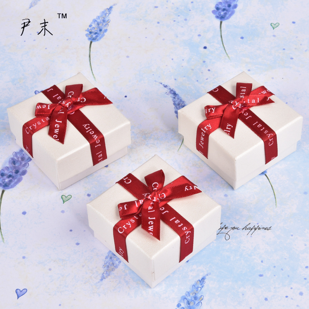 厂家戒指盒耳钉盒饰品盒 红色蝴蝶结天地盖纸盒 简约包装现货批发