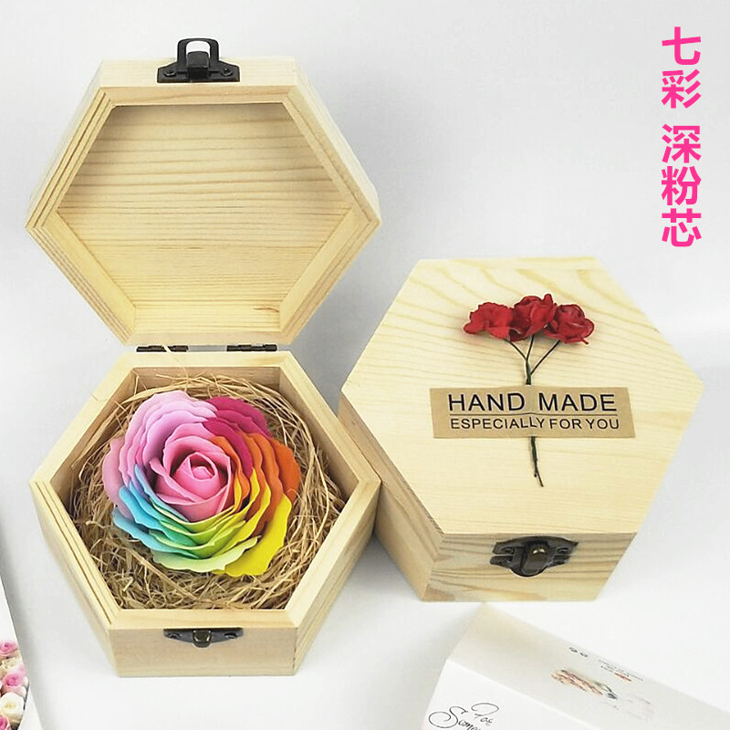 六角木盒 七彩深粉芯
