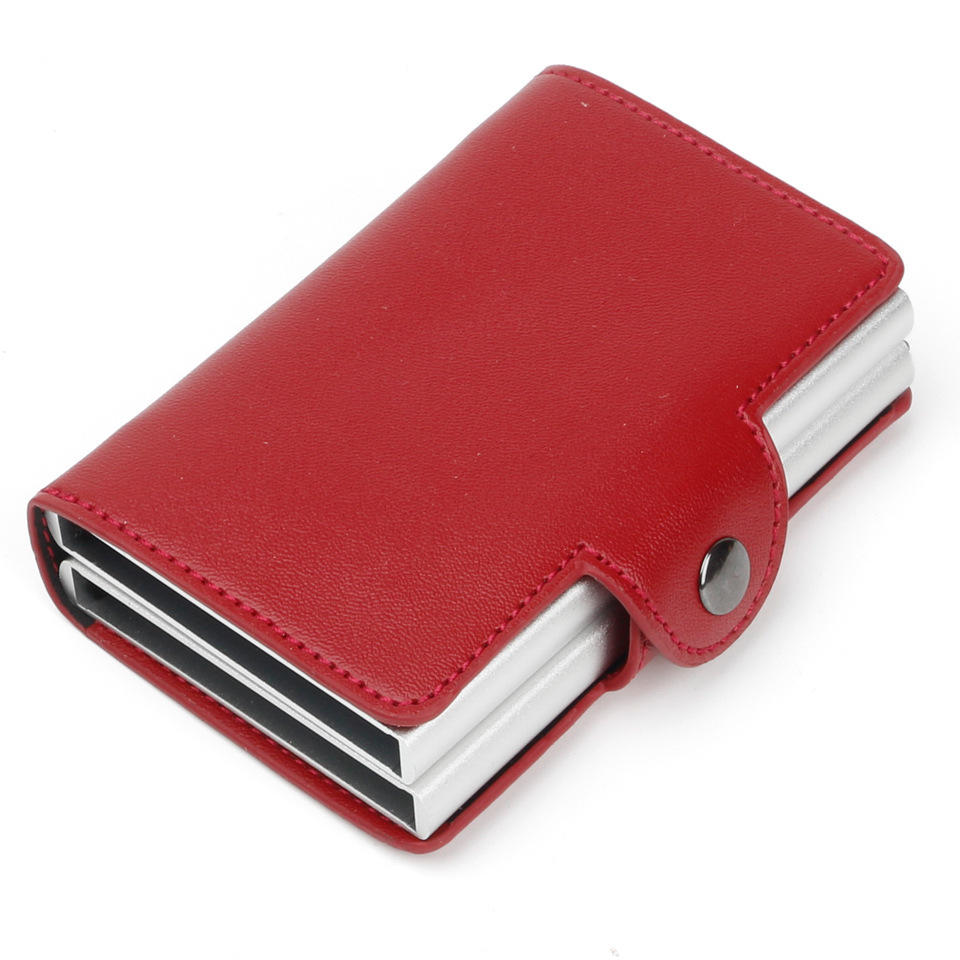 automatic pop-up metal wallet antitheft anti-magnetic RFID card case aluminum metal card  PU leather credit card holder