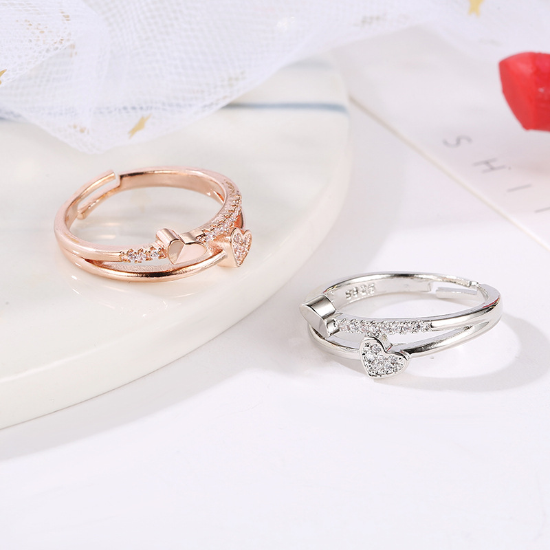 New Ring Creative Heart-to-heart Printing Live Mouth Ring Temperament Heart-shaped Opening Adjustable Ring Wholesale display picture 5