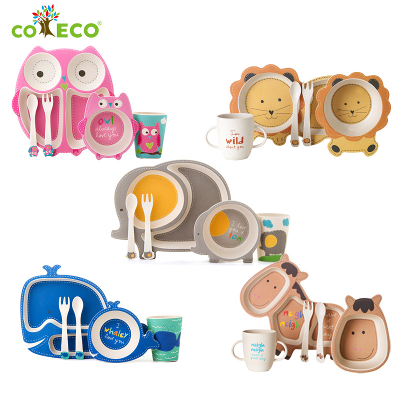coeco/可爱客竹纤维儿童餐具分格隔热餐碗叉勺竹粉儿童餐盘