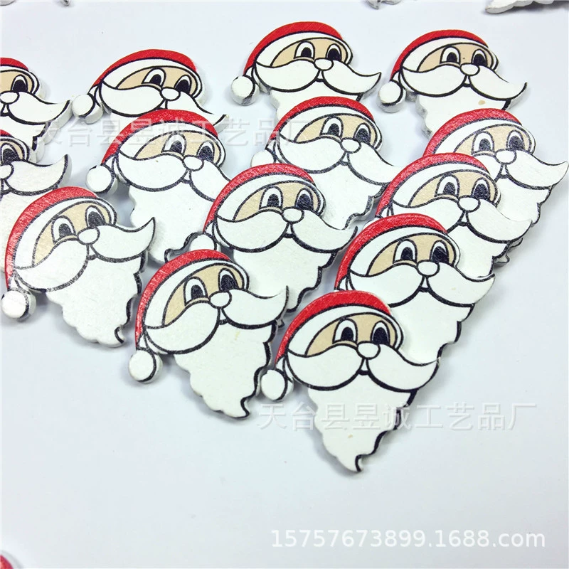 Оптовая Санта-Клаус деревянные украшения ручной работы DIY патч печатные деревянные кнопки деревянные части
