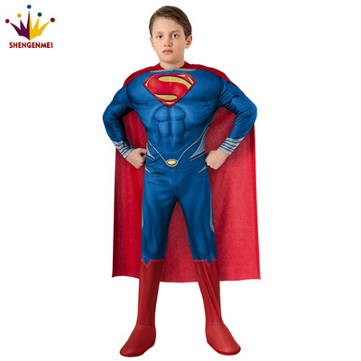 外贸漫画超级英雄儿童Superman超人肌肉款服装cosplay六一表演服|ru